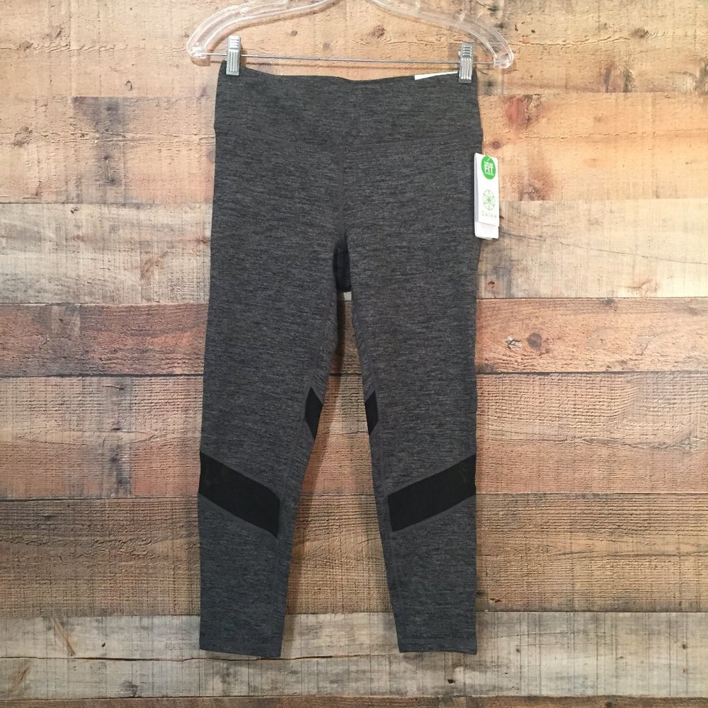 Gaiam Yoga Leggings Sz S Gray Heather Black Mesh